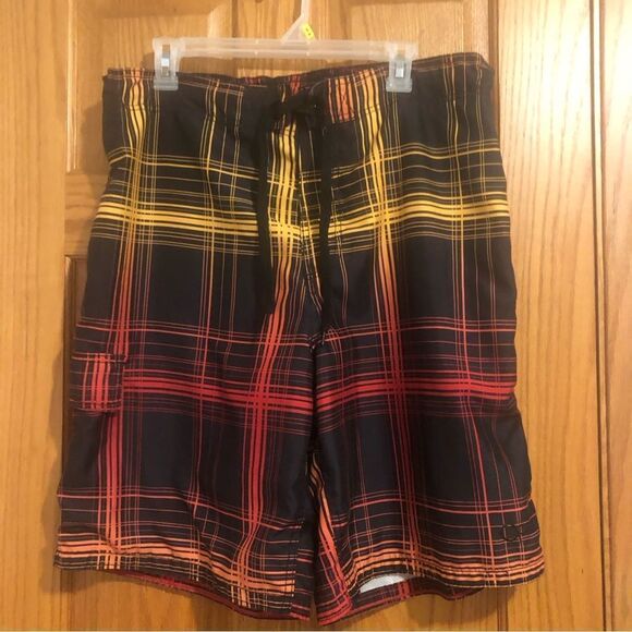 OP Men’s Size LG 36-38 Rich Black Self Adjust Fly Closure Swim Trunks - Picture 1 of 11